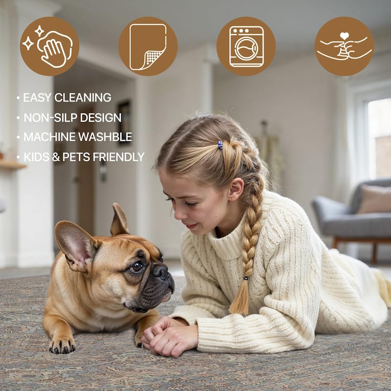 Mcow Vintage Floral Low-Pile Machine Washable Non-Slip Area Rug