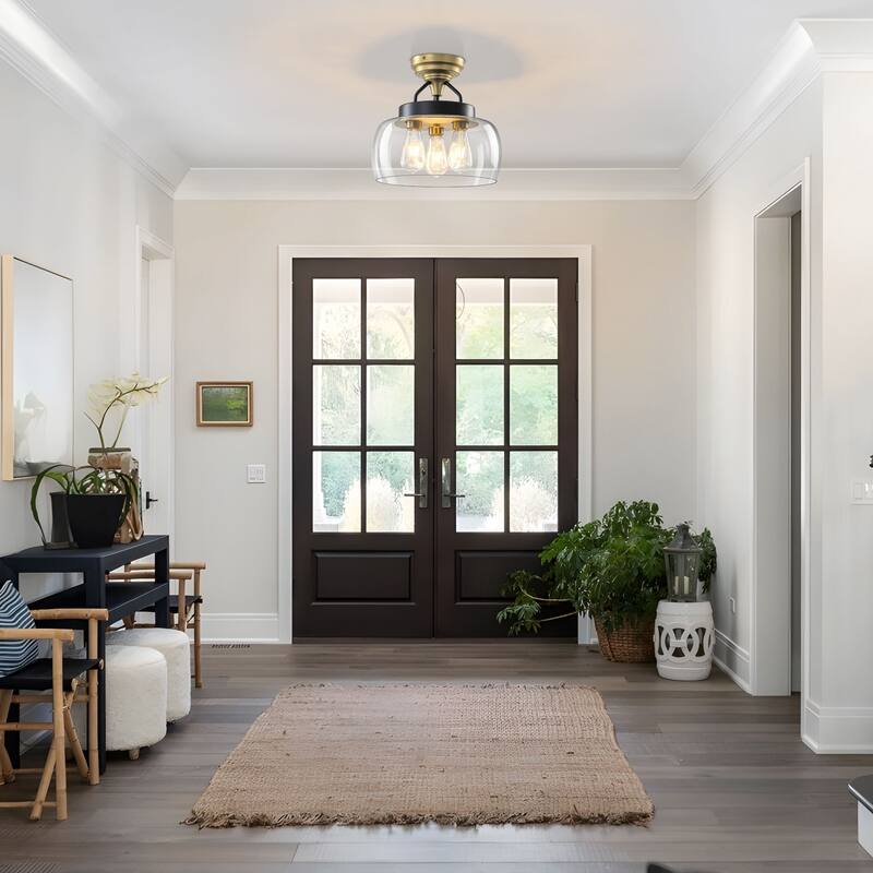 Starsky 3-Light Modern Clear Glass Dome Flush Mount Ceiling Light, Thick One-Piece Drum Shade