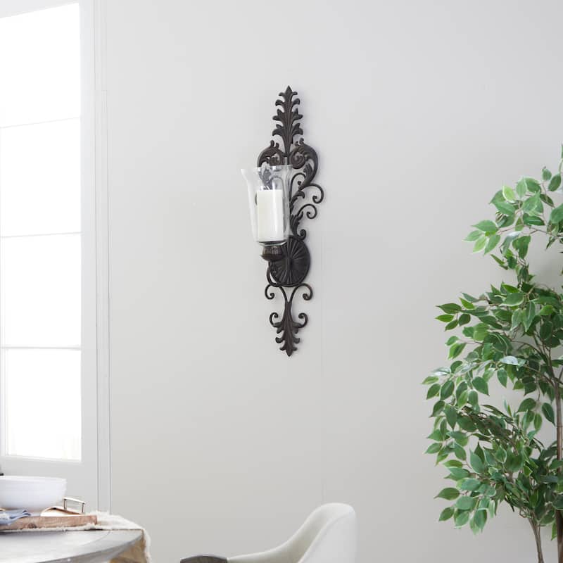 Bronze Metal Weathered Scroll Wall Sconce - 10 x 7 x 31