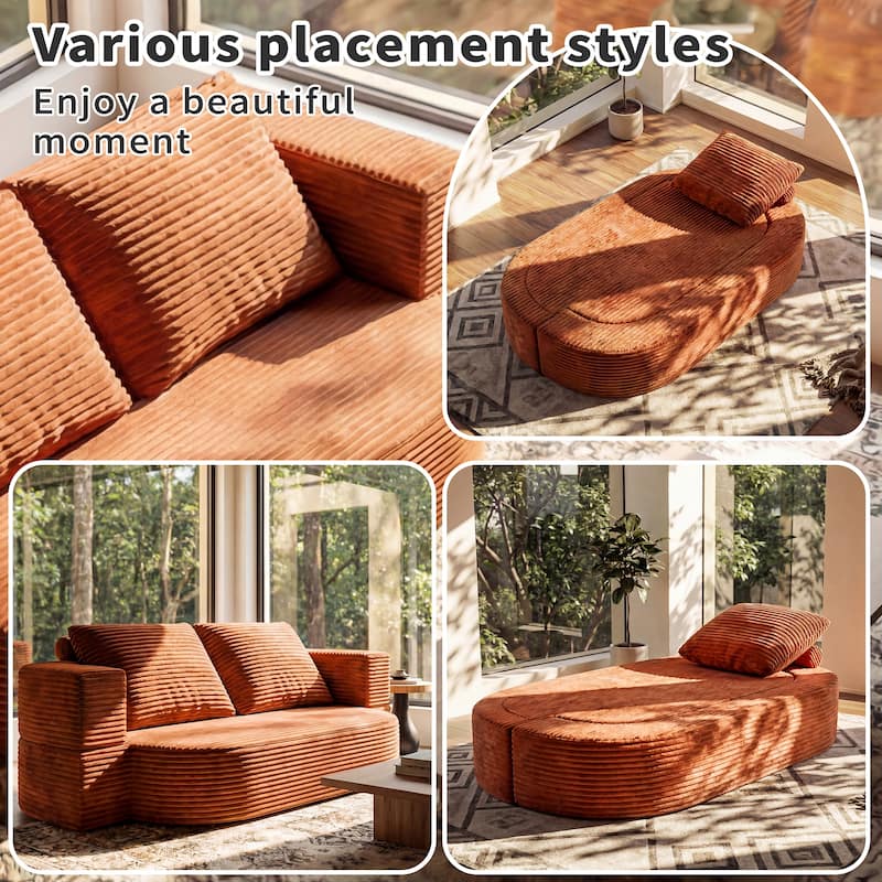 78.7 Inch Convertible Floor Sofa Bed, Folding Corduroy Loveseat Sleeper Couch for Apartment and Guest Room