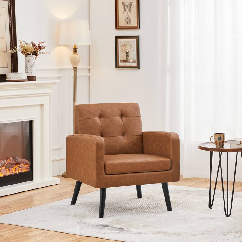 Yaheetech Modern Faux Leather Tufted Accent Chair with Solid Wood Legs - 28.5"×29"×33"