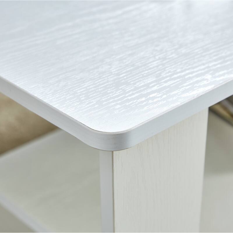 A modern and practical white coffee table and coffee table. The double layered coffee table is made of MDF material