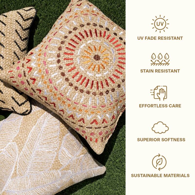 Raffia Palm Green Outdoor Square Toss Pillow (2-Pack)
