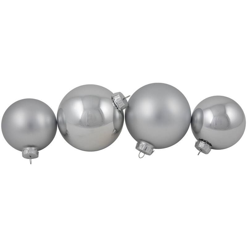 2-Finish Christmas Glass Ball Ornaments - 4" & 3.25"- Silver - 72ct