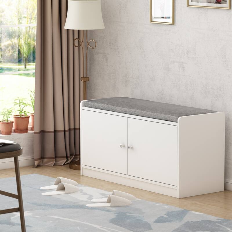 Timechee Entyrway Shoe Change Bench Storage Cabinets with Cushion - White