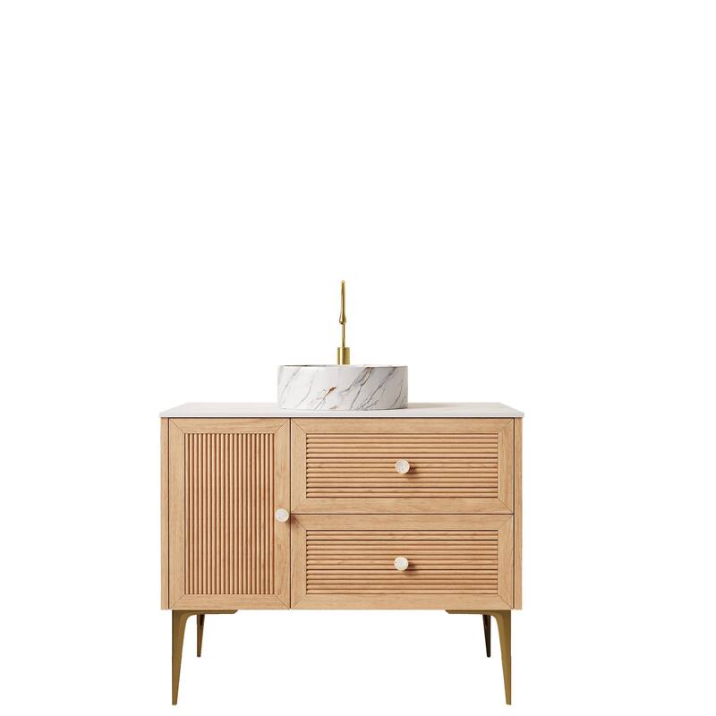 Natural Style Bathroom Vanity with Sink and 1 Door 2 Drawers - 36" - Oak,marble,36"