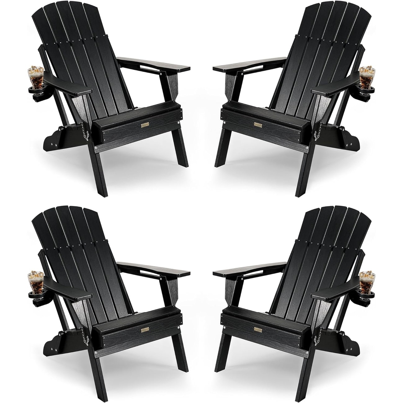 WINSOON All Weather HDPE Outdoor Folding Adirondack Chair With Cup Holder Set of 4