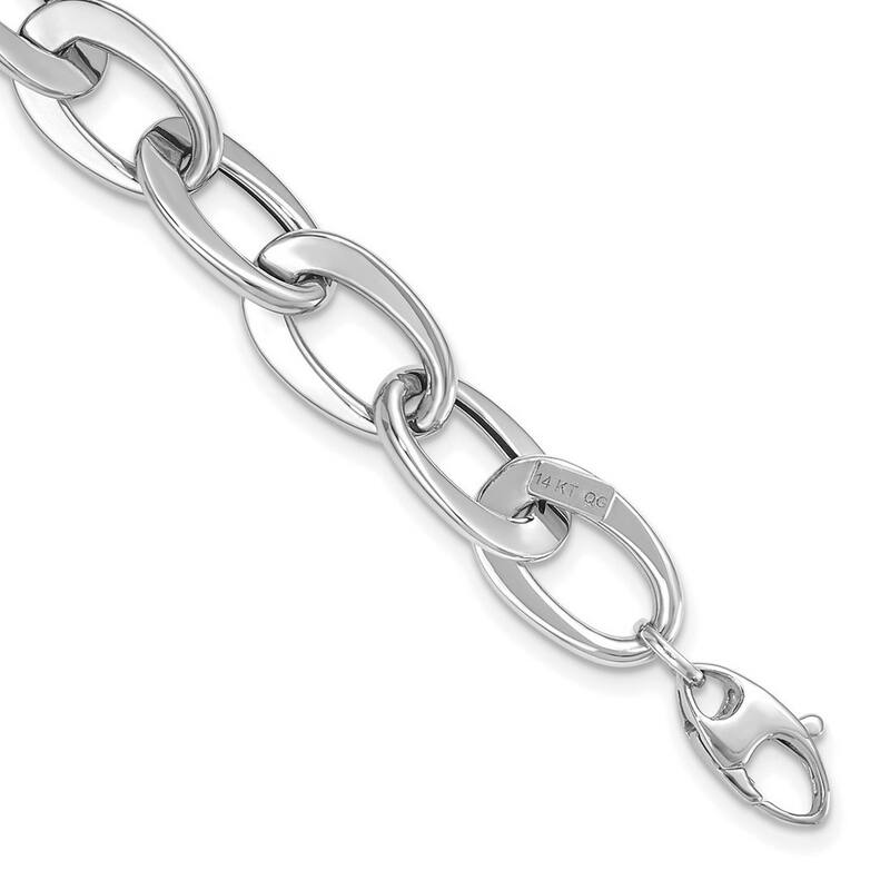 Curata 14k White Gold 9.7mm Italian Polished Fancy Link Bracelet - 8 Inch