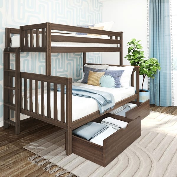 slide 2 of 27, Max and Lily Twin over Full Bunk Bed with Ladder and Storage Drawers Walnut