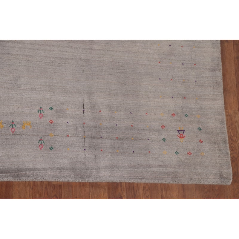 Gabbeh Oriental Area Rug Handmade Beige / Ivory Silk Carpet - 7'7"x 9'9"