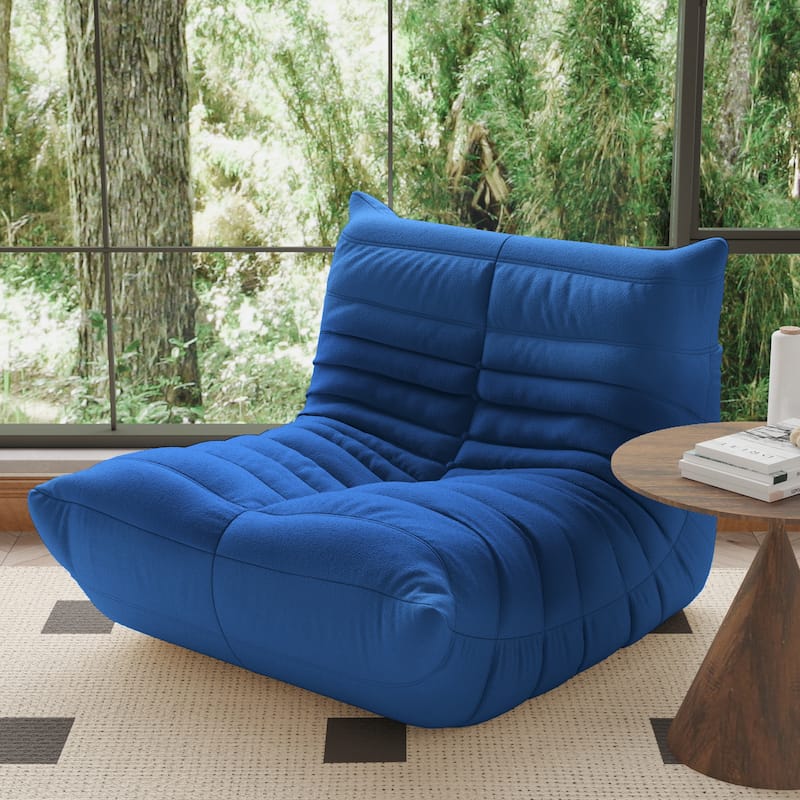 Fireside Chair Single Sofa Teddy Fabric Bean Bag Chair - Blue
