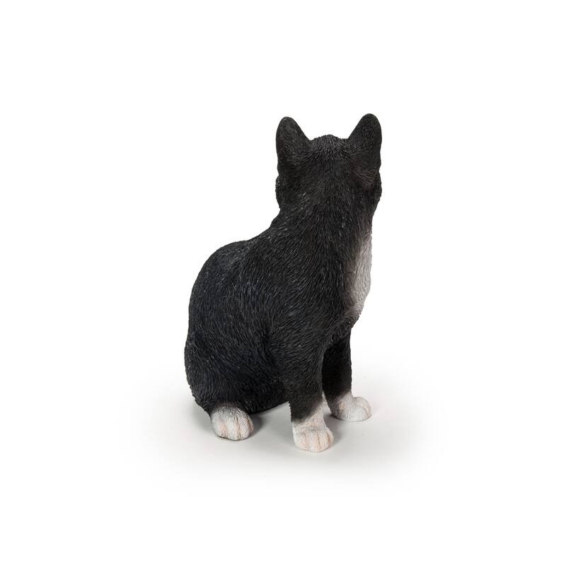 Cat Looking Back Outdoor Garden Statue - 10.25" - Black and White