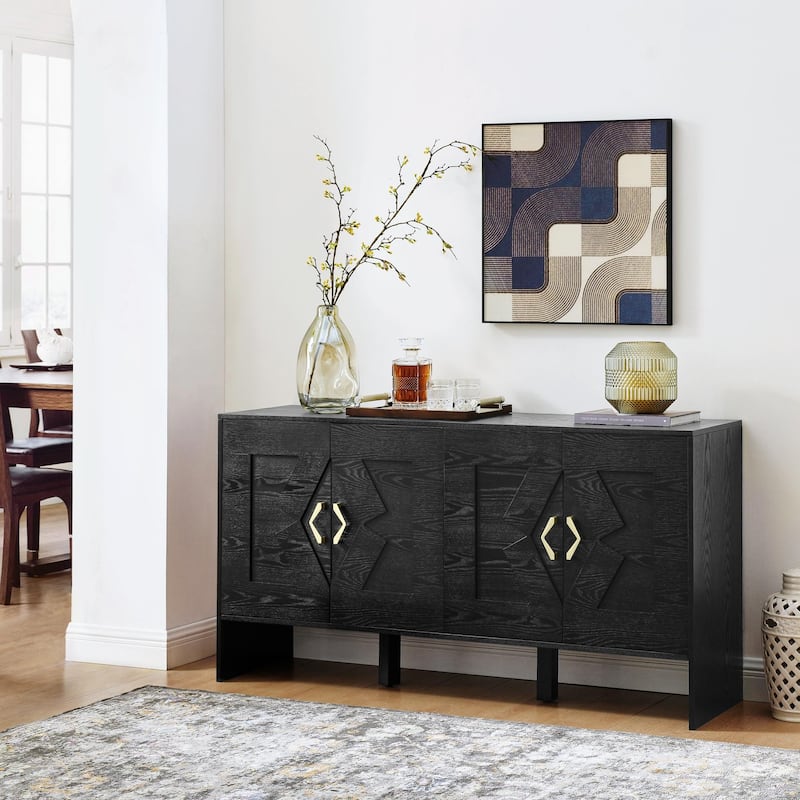 Mid Century Sideboard - 60" TV Stand with Adjustable Shelves - Black