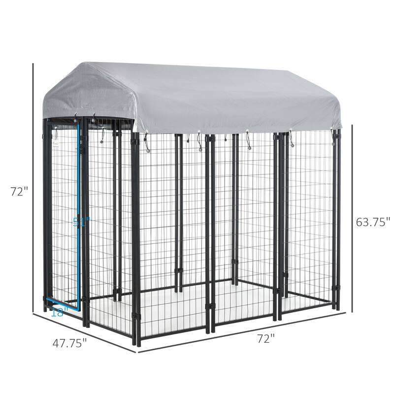 Pawhut Large Outdoor Dog Kennel Galvanized Steel Fence with UV-Resistant Oxford Cloth Roof & Secure Lock
