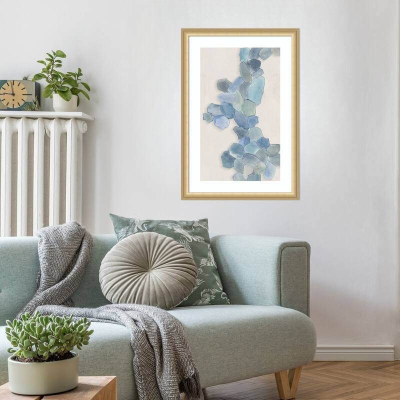 Soft Blue Mosaic Cascade by Hannah Dawson Wood Framed Wall Art Print