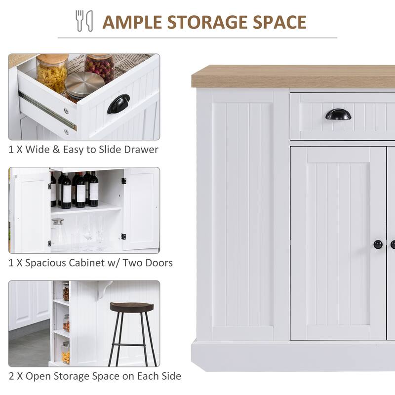 HOMCOM Fluted-Style Wooden Kitchen Island, Storage Cabinet with Drawer, Open Shelving, and Interior Shelving for Dining Room