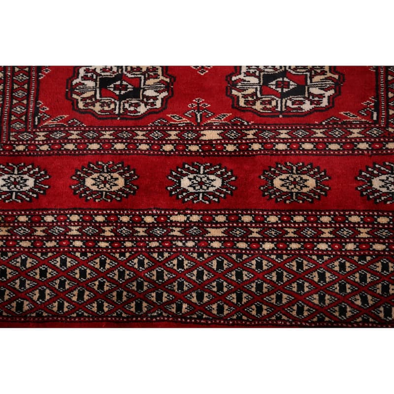 Red Geometric Bokhara Vintage Accent Rug Hand-Knotted Wool Carpet - 3'2" x 5'1"