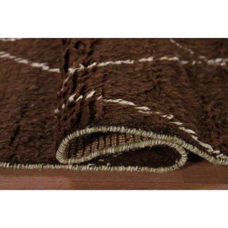 Hand Knotted Oriental 100% Wool Carpet Modern Geometric Brown Moroccan Area Rug - 8' 6'' X 5' 0''