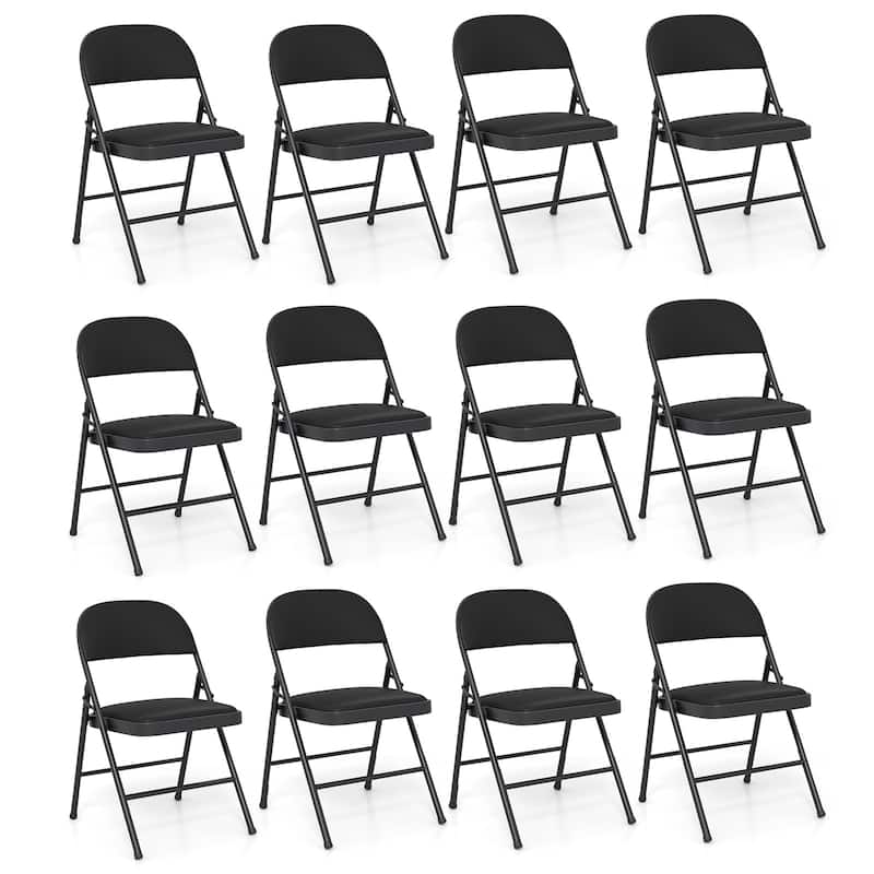 Gymax 12PCS Folding Chairs w/ Metal Frame PVC Leather Stackable Chairs - Black