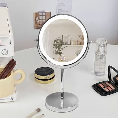 8'' Makeup Mirror with Light Dimmable Touch Control 1X/5X Magnification Double Sided Vanity Mirror - Chrome