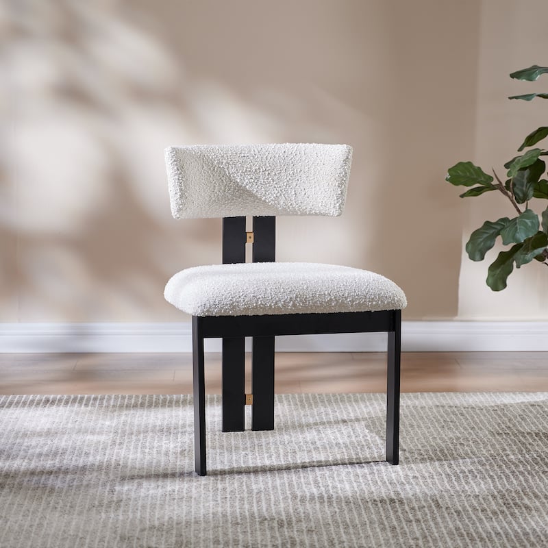 Boucle Fabric Contemporary Dining Armless Chairs with Metal Frame