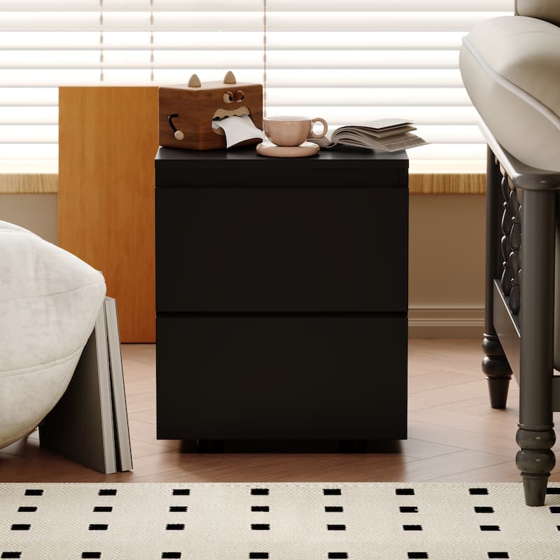 Nightstand Bedside Table Wood 2-Drawer End Table White/Brown