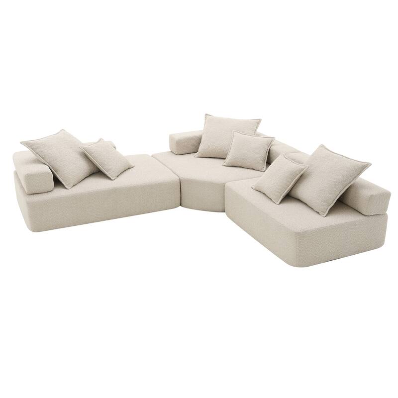 103.5" Boucle L-Shaped Modular Sectional Sofa, 6 Pillows