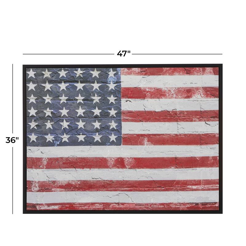 Red Wood American Flag Wall Decor with Black Frame
