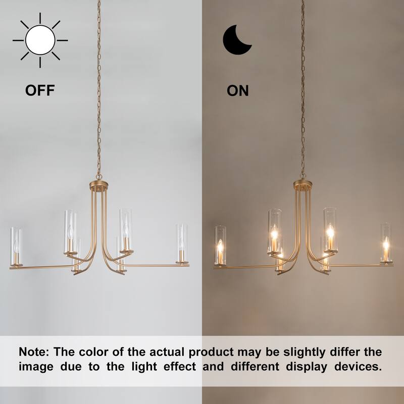 Mid-century Modern Gold 6-Light 36inch Wide Candle Glass Chandelier for Dining Room