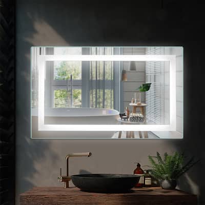 40''x24'' Frameless LED Lighted Bathroom Vanity Mirror Anti-Fog Dimmable Wall Mirror - 40×24