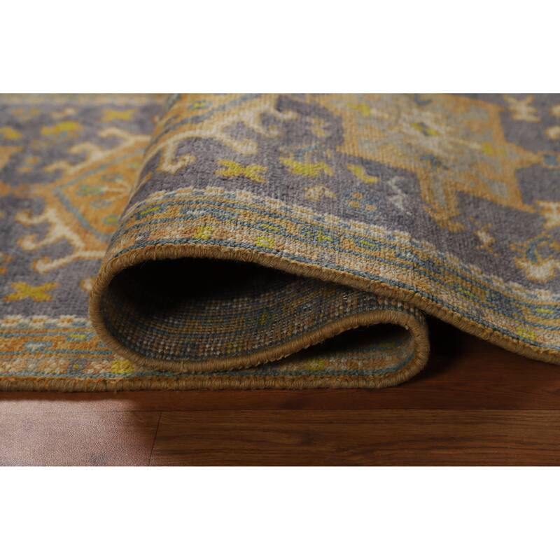 Hand Knotted Oriental 100% Wool Carpet Transitional Geometric Greys & Charcoal Khotan Runner Rug - 9' 8'' X 2' 6''