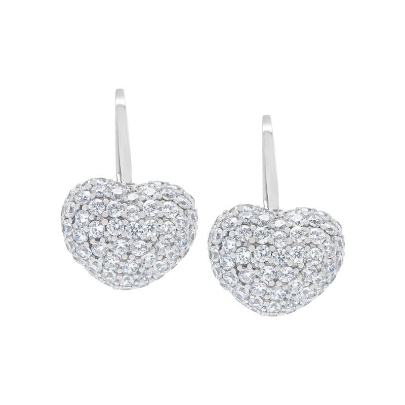 Victoria Townsend Silver Plated Cubic Zirconia Pave Puff Heart Leverback Earrings - White