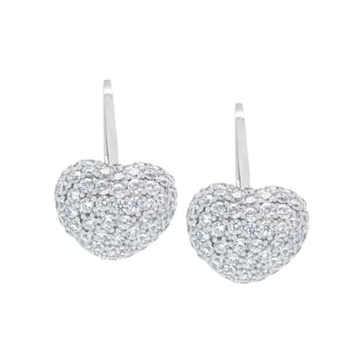 Victoria Townsend Silver Plated Cubic Zirconia Pave Puff Heart Leverback Earrings