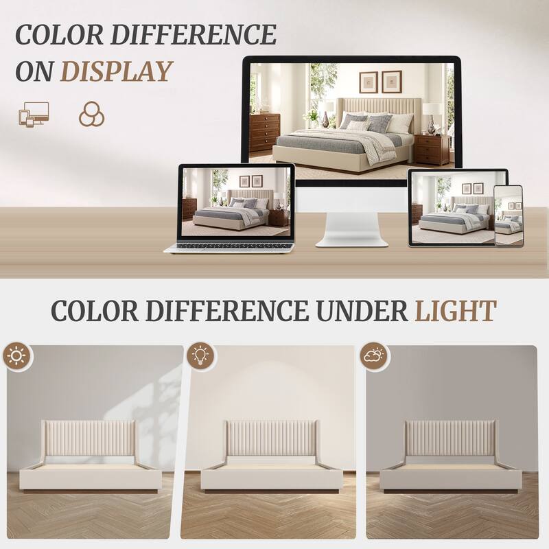 Modern Wooden Queen/King Size Upholstered Platform Bed with Headboard