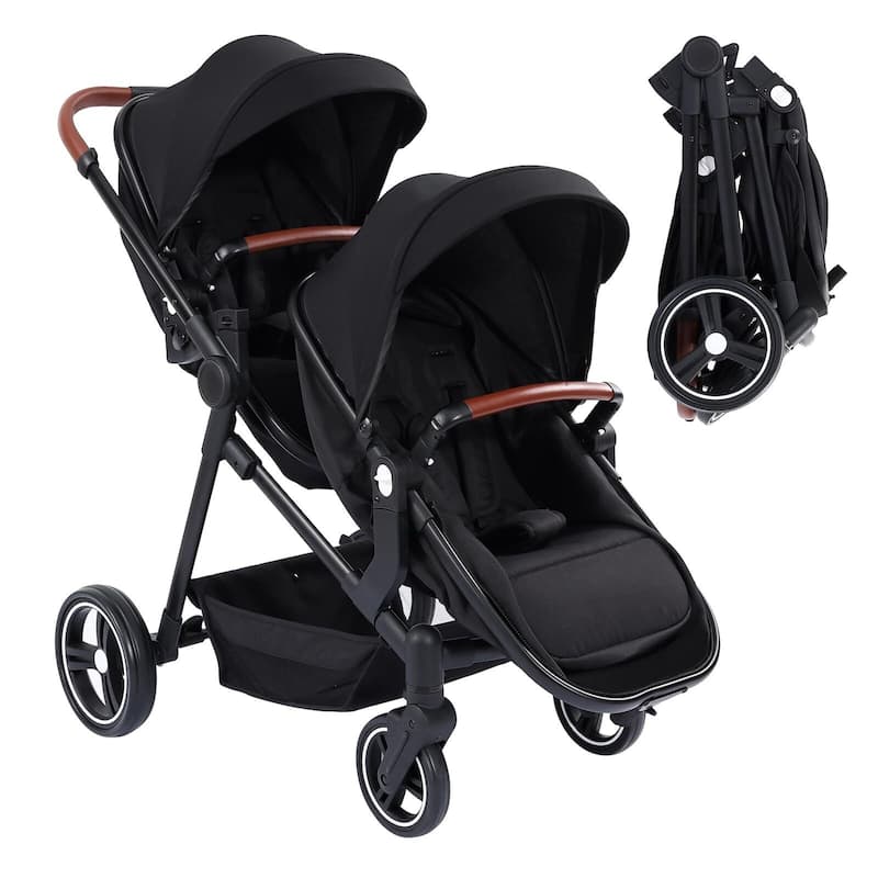 Double Stroller Track Tandem Stroller for Infant and Toddler - Black