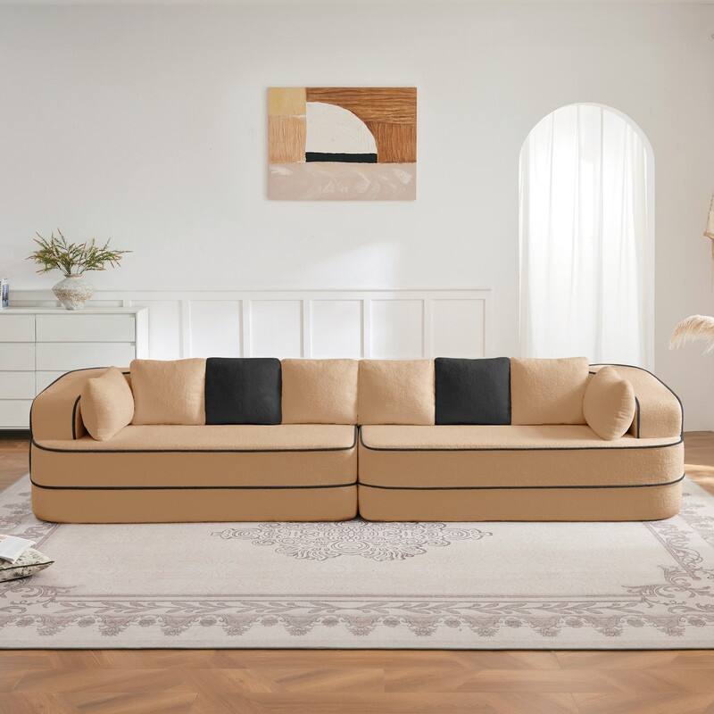Rossetta 135" 4-Seat Modular Contrast Color Symmetrical Sectional Teddy Fabric Boneless Sofa