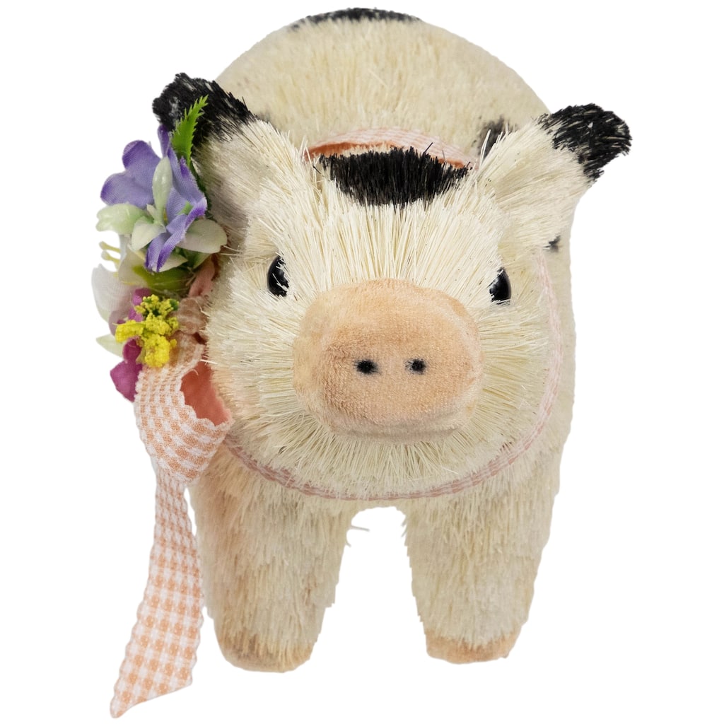 Spotted Piglet with Bow and Flowers Spring Figurine - 9"