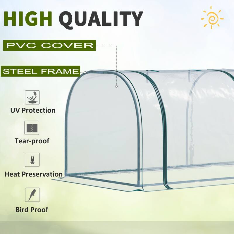Outsunny 11.5' L x 3.25' W x 2.5' H PVC Metal Tunnel Greenhouse Kit with Strong Durable Materials for Year-Round Gardening