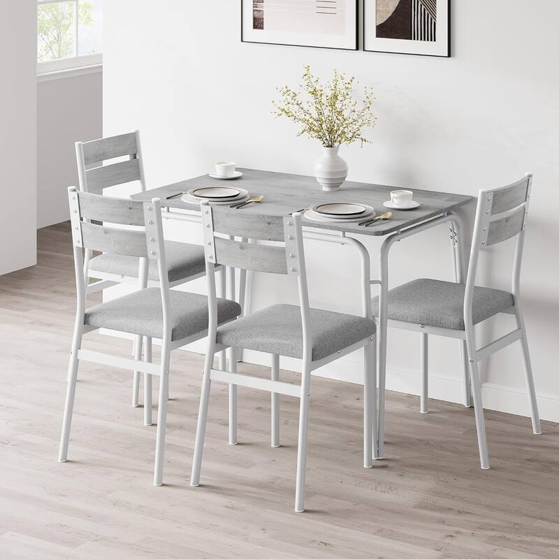 5-Piece Dining Table Set with Upholstered Chairs, Square Table with Metal Frame for Kitchen or Dining Room