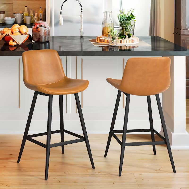 Modern Industrial Counter Stools Faux Leather Upholstered Counter Height Bar tools with Back