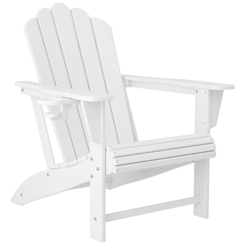 Aderson Outdoor Patio Commercial-Residential Adirondack Chair with Swivel Cupholder - White