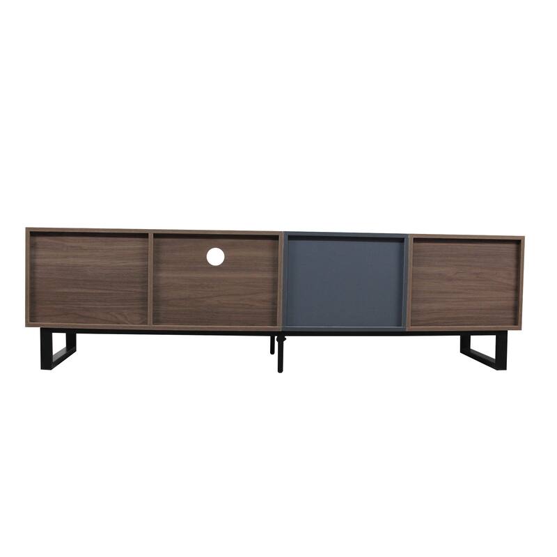 TV Stand with 3 Cabinets and Open Shelves, Media Console Table with Cord Holes, Entertainment Center with Drop Down Door
