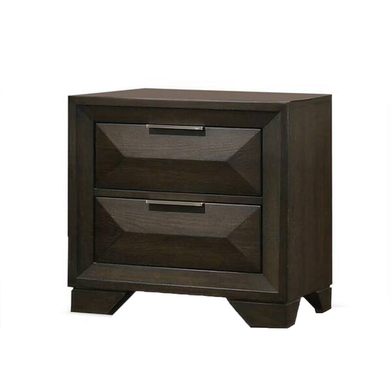 Fema Nightstand, 2 Bevel Drawers, Nickel Handles, Espresso Brown Wood