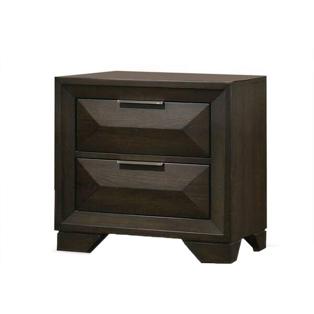 Fema Nightstand, 2 Bevel Drawers, Nickel Handles, Espresso Brown Wood