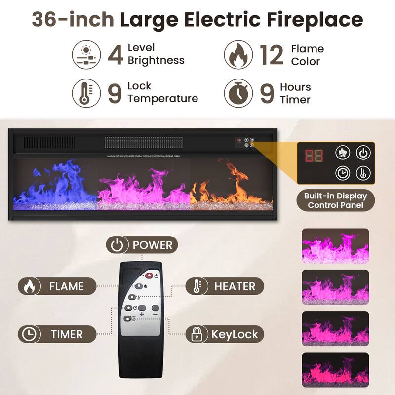 Meyreso 70.8" Vintage Fireplace TV Stand with 36" Electric Insert, Arched Glass Doors & LED Lighting