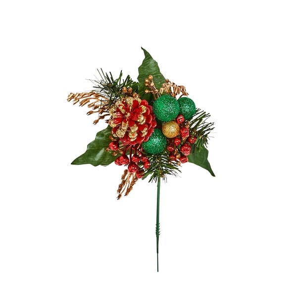 slide 1 of 1, Red/Green Ball Berry Cone Pick, Set of 12 - 7"