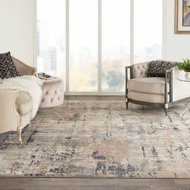 Nourison Concerto Modern Abstract Distressed Grey/Beige Area Rug - 7'10" x 9'10" - Beige/Grey