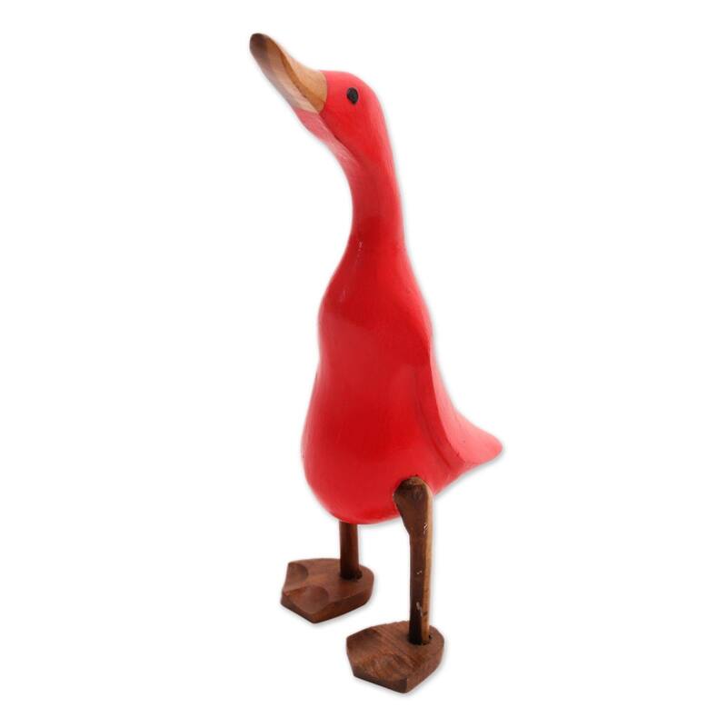 Handmade Barefoot Duck Wood And Bamboo Root Sculpture (Indonesia) - 13" H x 4.3" W x 5.5" D
