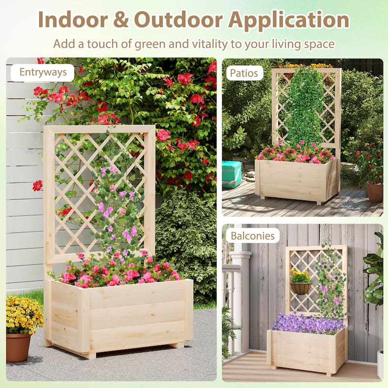 1 PCS/2 PCS Raised Garden Bed Wood Elevated Planter Box w/ Trellis