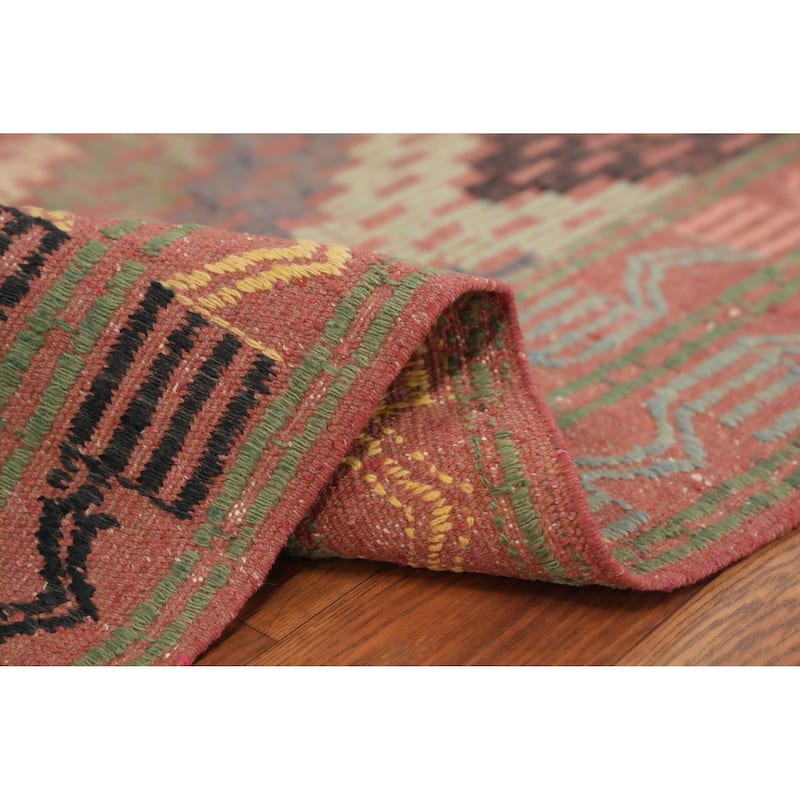 Hand Woven Oriental 100% Wool Carpet Southwestern Tribal Multi-Colored Kilim Area Rug - 10' 3'' X 6' 4''